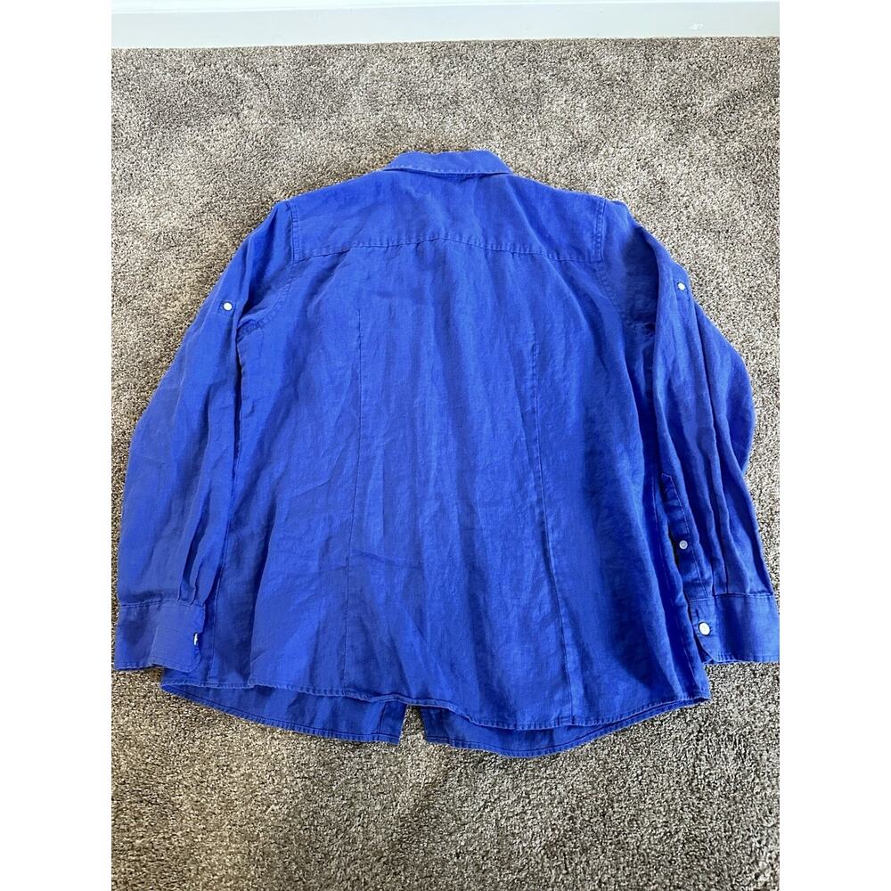 L.L. Bean 100% Linen Button Up Shirt Women’s Size L Blue Long Sleeve Roll Tab - Picture 9 of 10